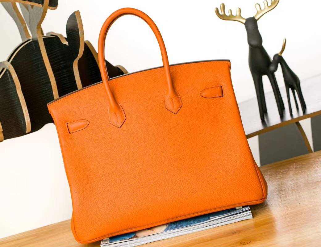 爱马仕Birkin包包 Hermes橙色顶级Togo牛皮铂金包Birkin35CM 金扣