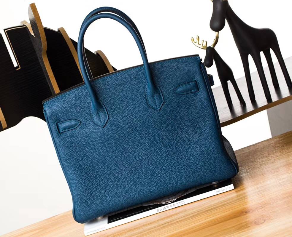 Hermes Birkin30CM 爱马仕加利西亚蓝顶级Togo牛皮铂金包 金扣