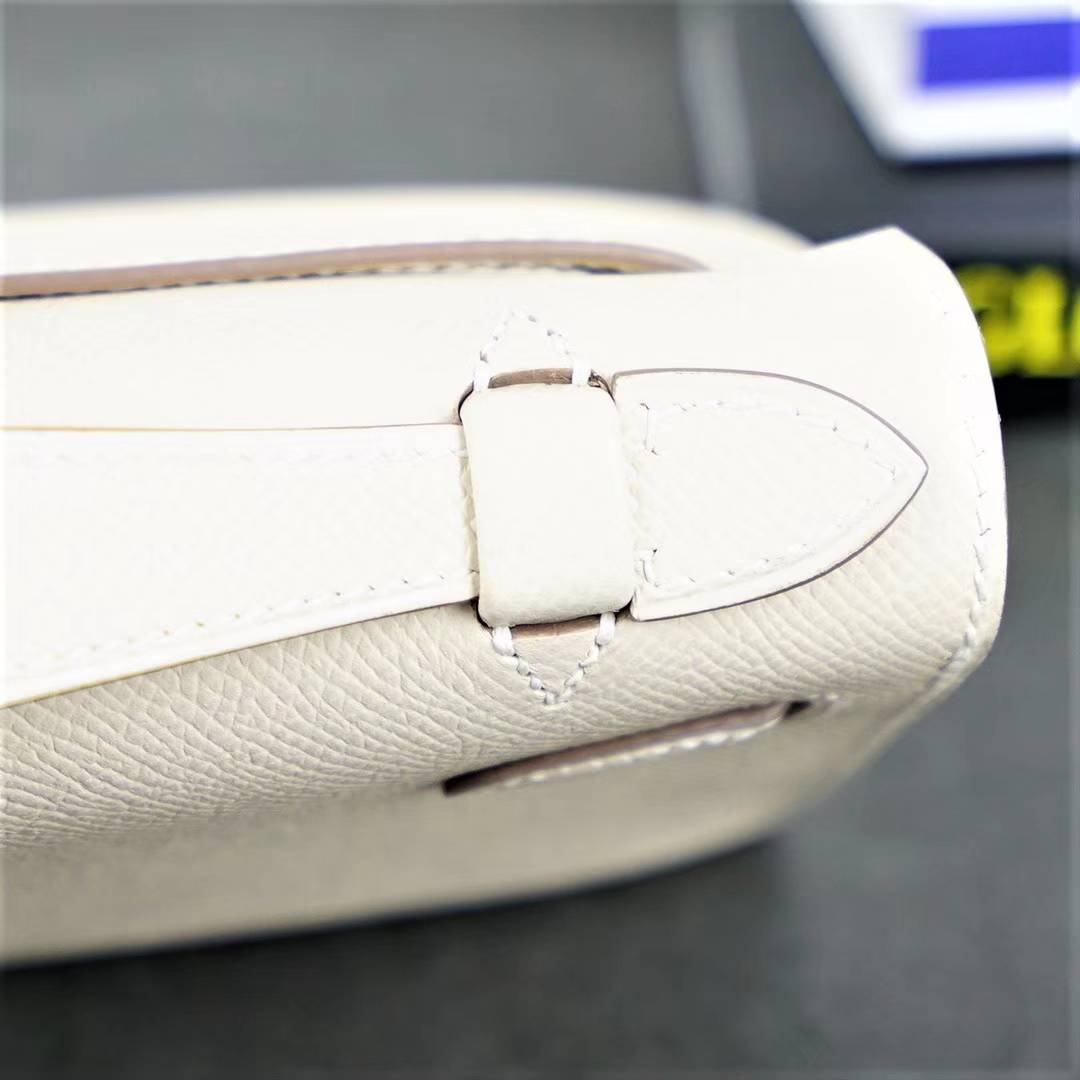 Hermes Minikelly22CM 爱马仕迷你凯莉包 10奶昔白Epsom牛皮 银扣