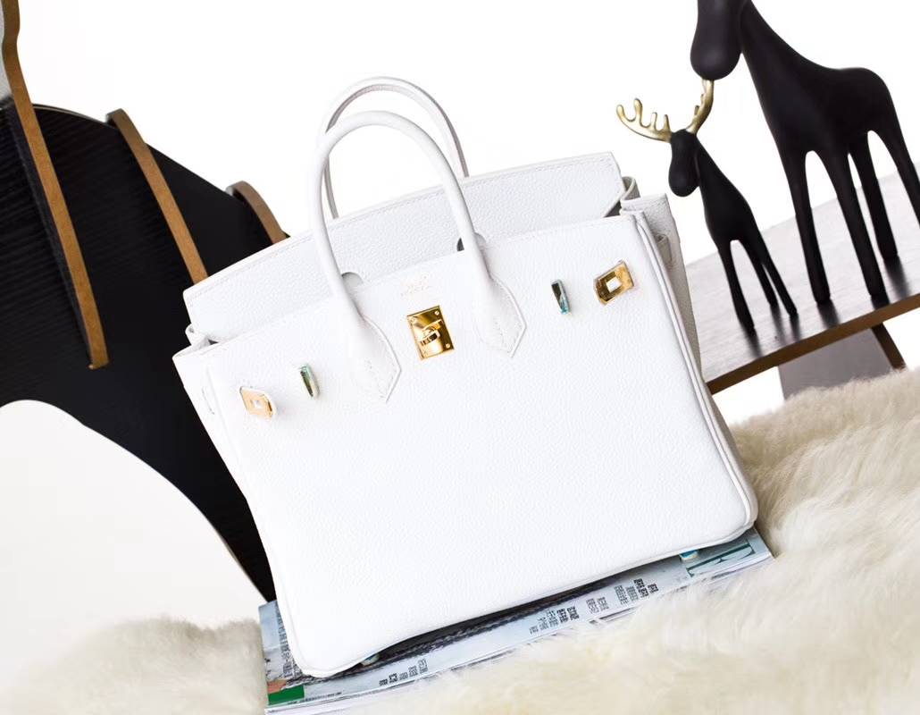 爱马仕铂金包尺寸 Hermes Birkin25CM 白色顶级Togo牛皮 金扣