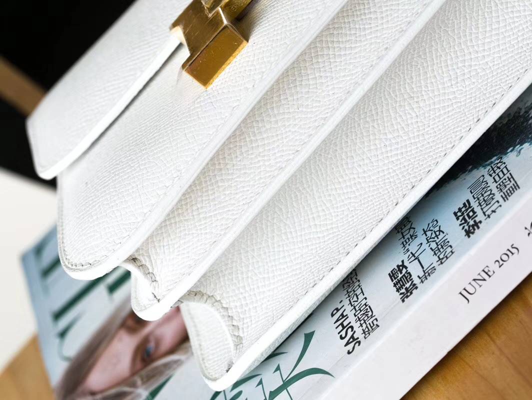 爱马仕空姐包尺寸 Hermes Constance24CM 白色原厂Epsom牛皮 金扣