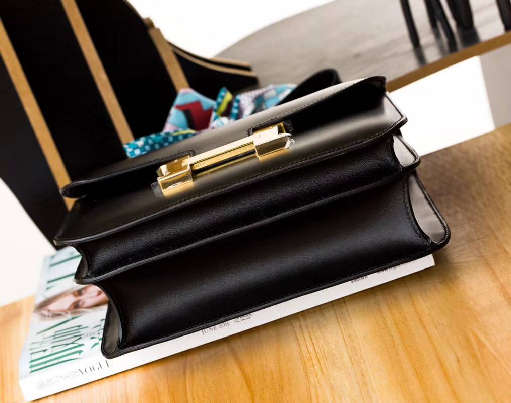 Hermes Constance24CM 爱马仕黑色原厂顶级Box牛皮康斯坦空姐包 金扣