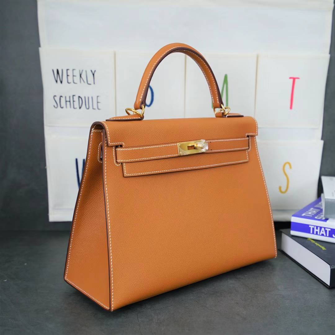 爱马仕Kelly女包 Hermes CK37金色原厂顶级Epsom牛皮凯莉包28cm 金扣