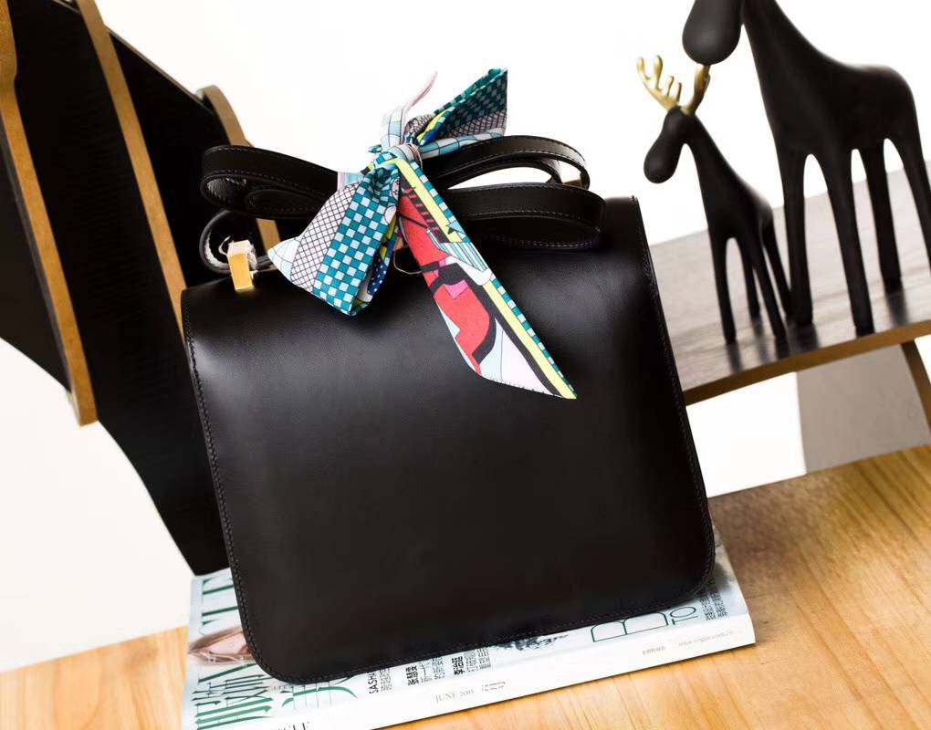 Hermes Constance24CM 爱马仕黑色原厂顶级Box牛皮康斯坦空姐包 金扣