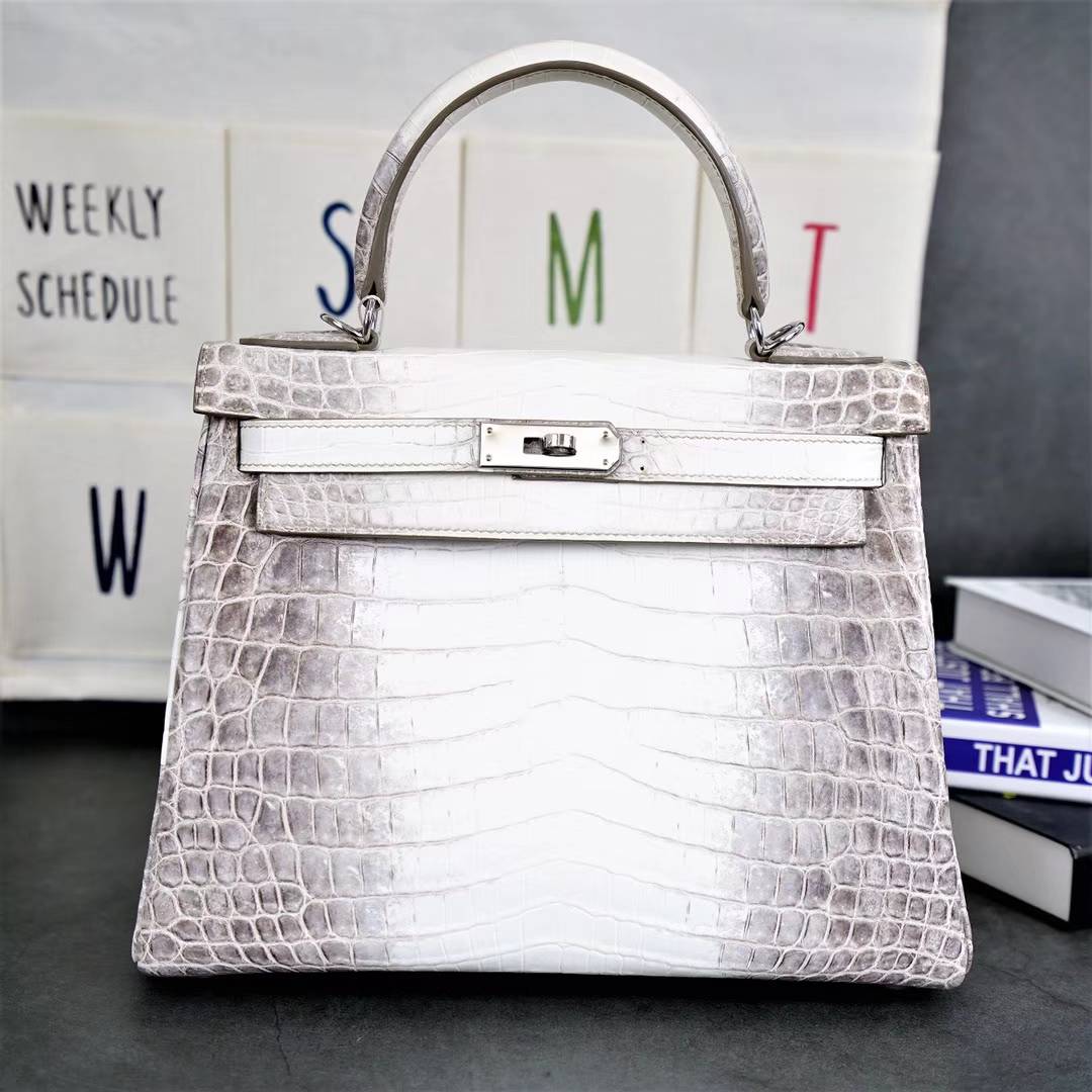 Hermes Kelly28CM 爱马仕喜马拉雅雾面两点鳄鱼皮凯莉包 银扣