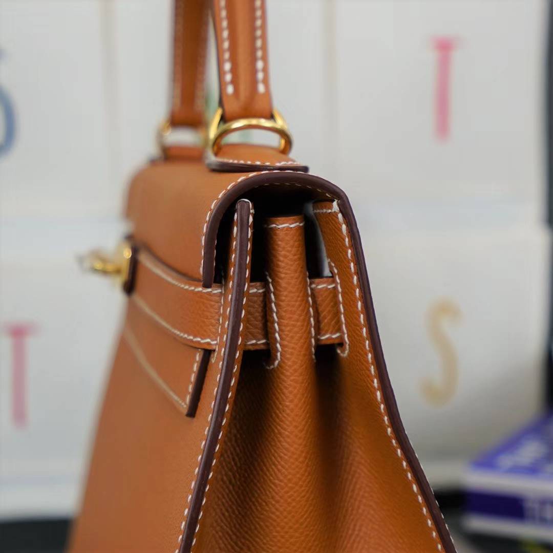 爱马仕Kelly女包 Hermes CK37金色原厂顶级Epsom牛皮凯莉包28cm 金扣