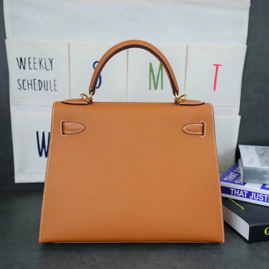 爱马仕Kelly女包 Hermes CK37金色原厂顶级Epsom牛皮凯莉包28cm 金扣