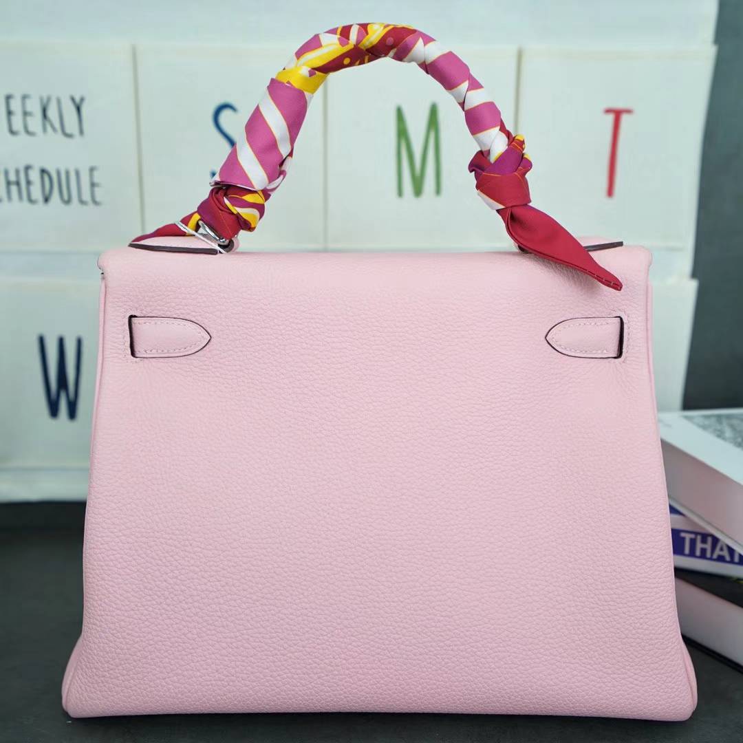 Hermes Kelly28CM 爱马仕3Q水粉色顶级togo牛皮凯莉包 金银扣
