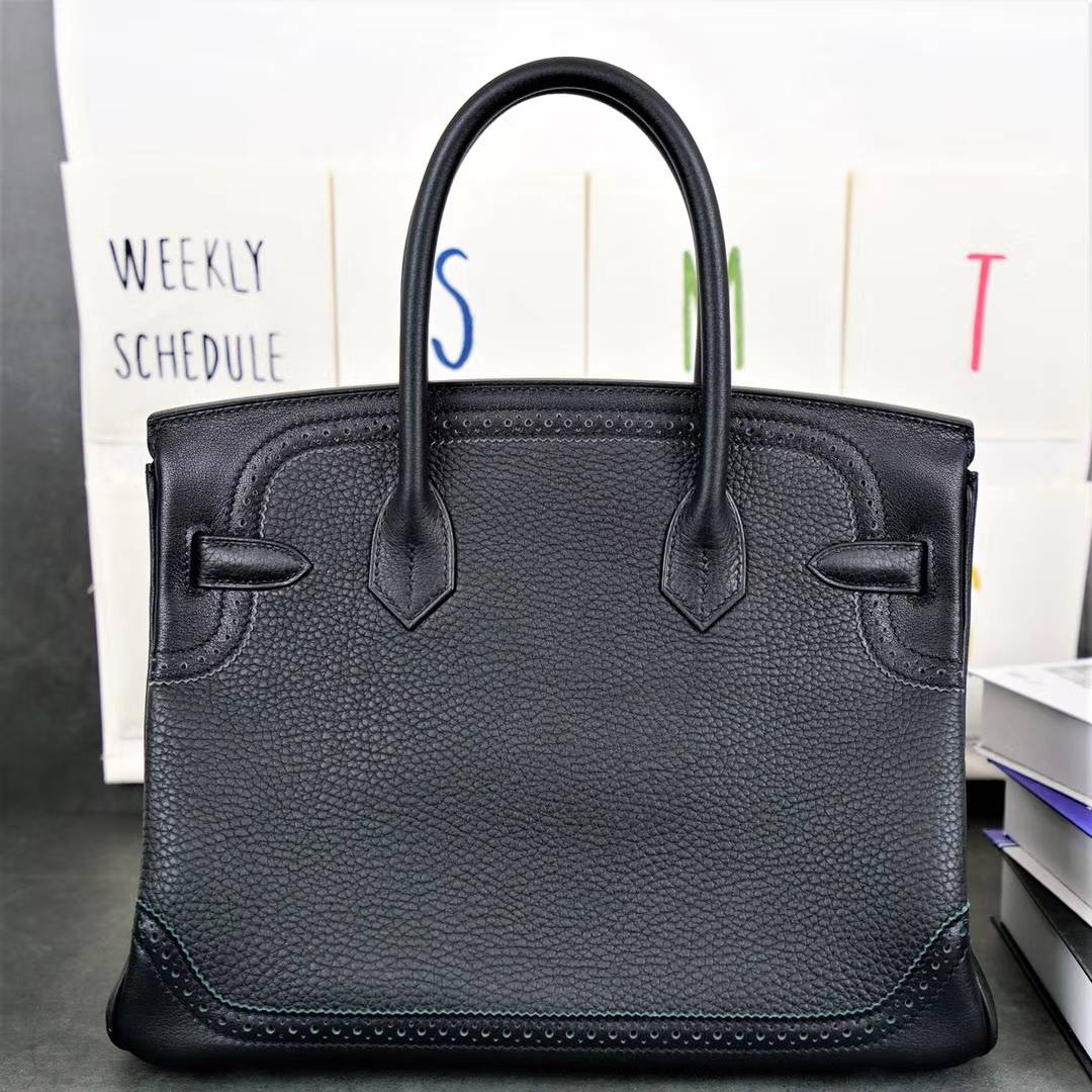 爱马仕蕾丝款铂金包 Hermes Birkin30CM 黑色顶级Togo牛皮 银扣