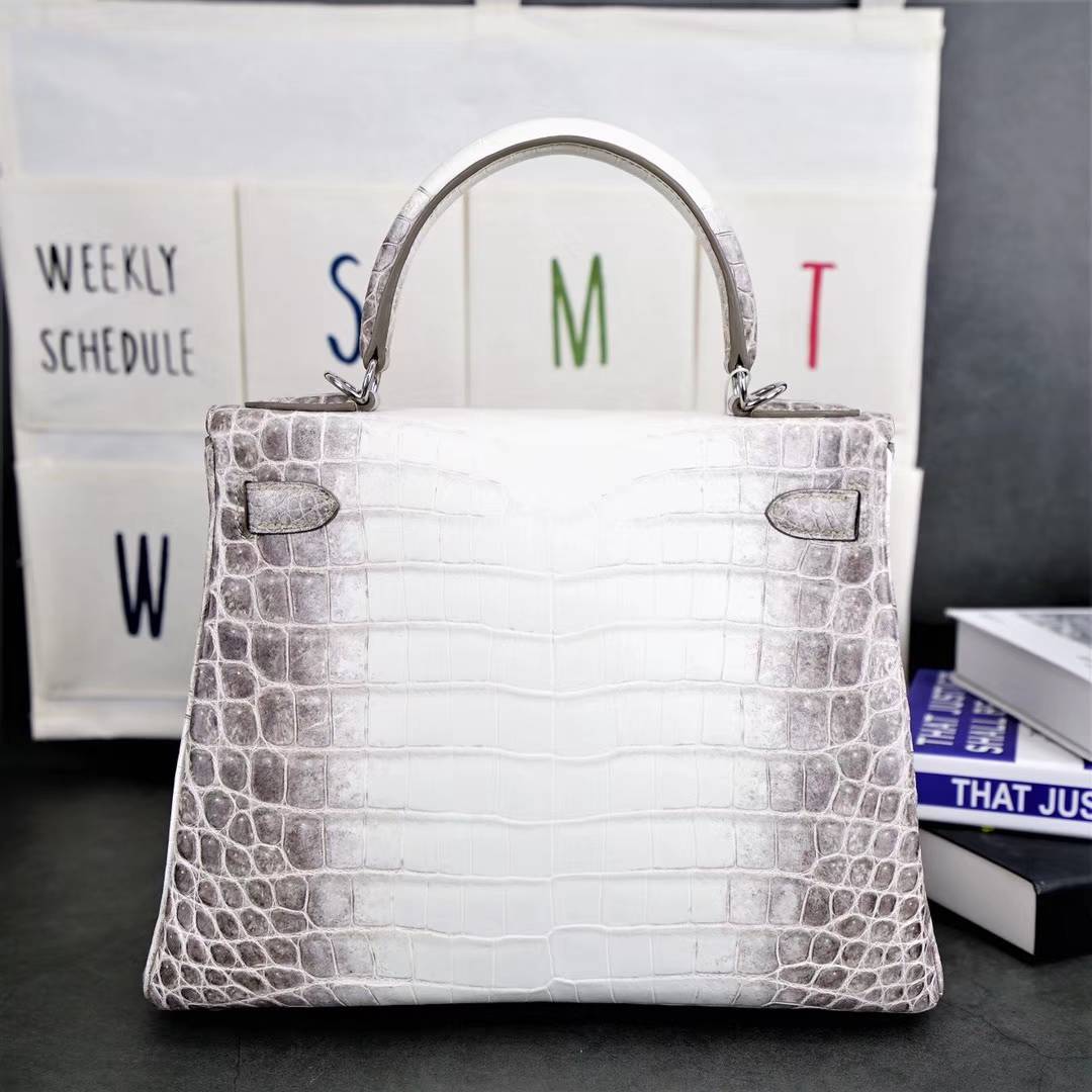 Hermes Kelly28CM 爱马仕喜马拉雅雾面两点鳄鱼皮凯莉包 银扣