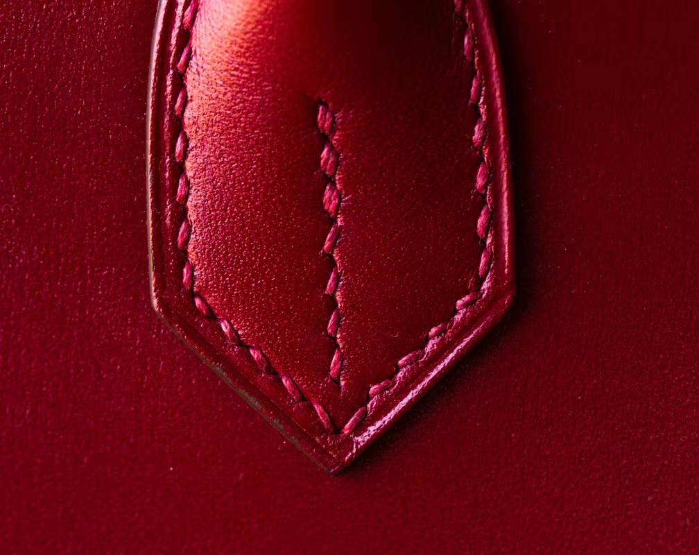 爱马仕蕾丝款铂金包 Hermes宝石红顶级Box牛皮Birkin30CM 金扣
