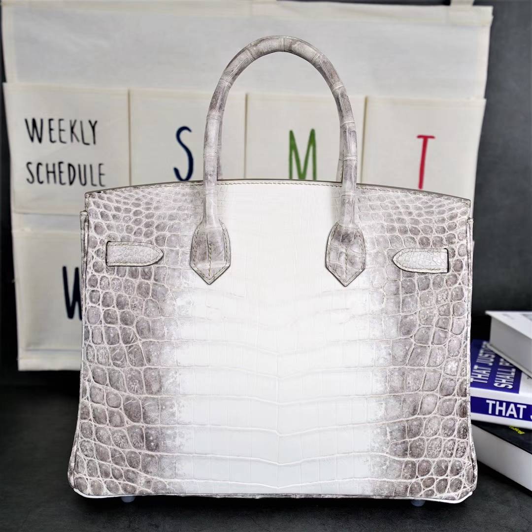 Hermes包包官网 爱马仕喜马拉雅色雾面鳄鱼皮Birkin30铂金包 银扣