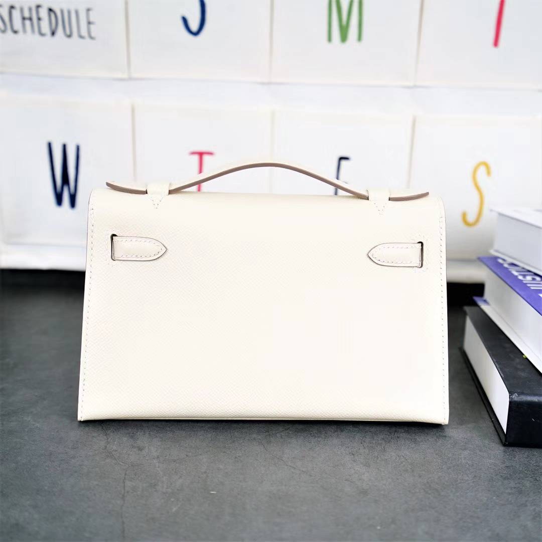 Hermes Minikelly22CM 爱马仕迷你凯莉包 10奶昔白Epsom牛皮 银扣