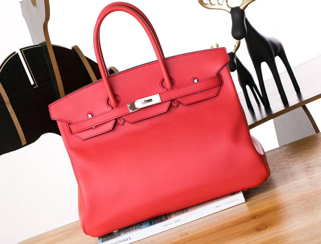 Hermes Birkin35CM 爱马仕斋普尔粉原厂Swift牛皮铂金包 银扣