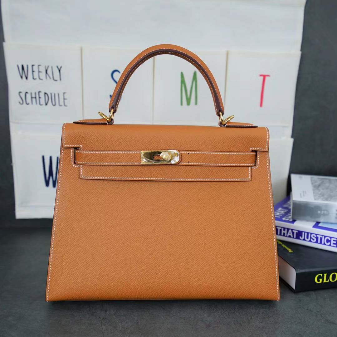 爱马仕Kelly女包 Hermes CK37金色原厂顶级Epsom牛皮凯莉包28cm 金扣
