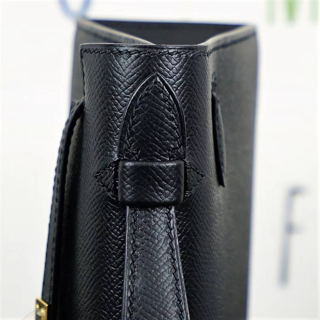 爱马仕迷你凯莉包 Hermes黑色顶级Epsom牛皮Minikelly手包22CM 金扣