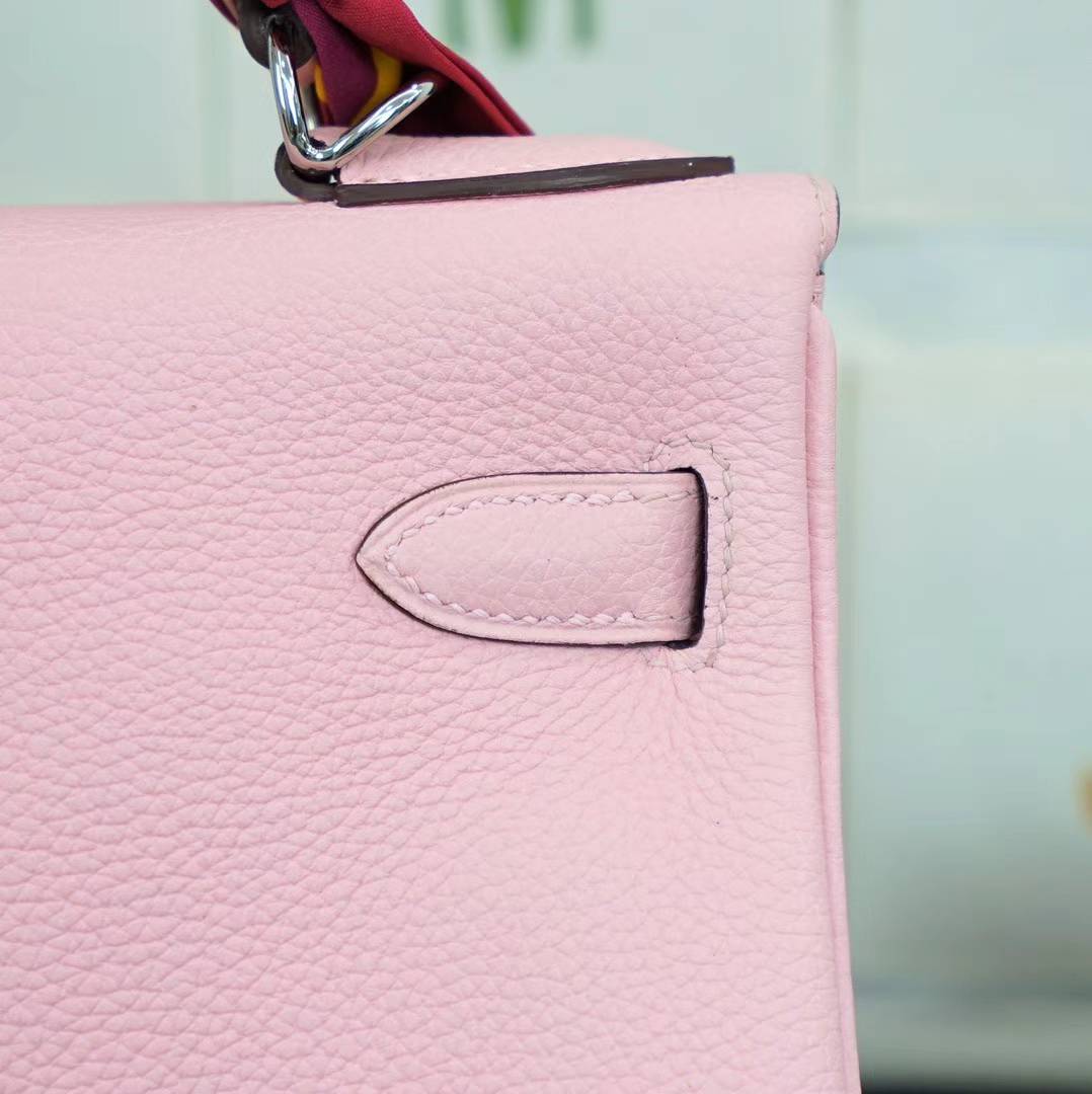Hermes Kelly28CM 爱马仕3Q水粉色顶级togo牛皮凯莉包 金银扣