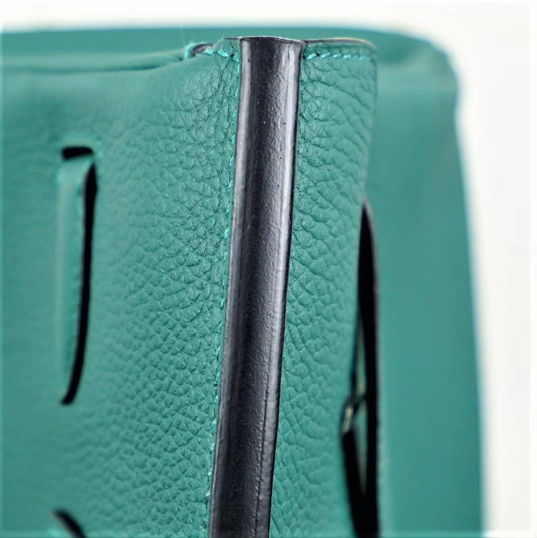 爱马仕Birkin包包 Hermes顶级Togo牛皮铂金包30CM Z6孔雀绿 金扣