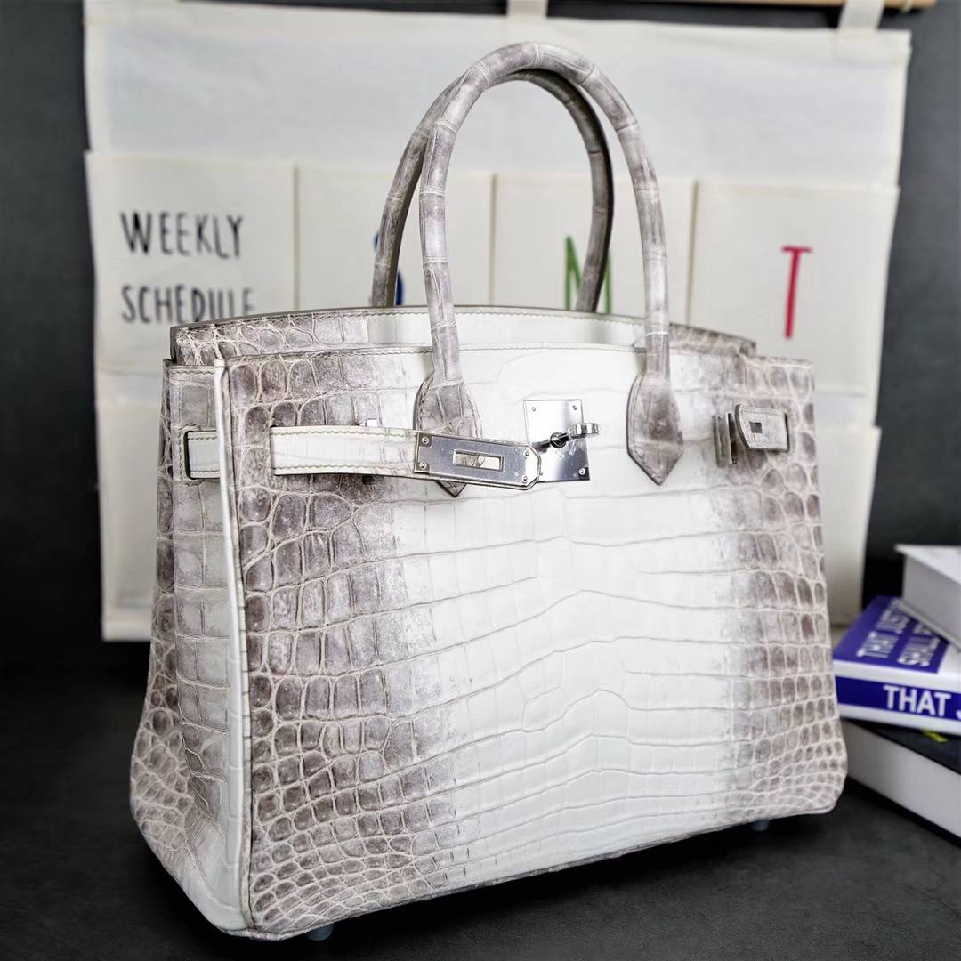 Hermes包包官网 爱马仕喜马拉雅色雾面鳄鱼皮Birkin30铂金包 银扣