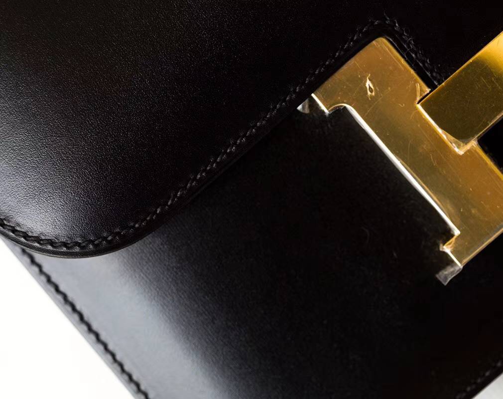 Hermes Constance24CM 爱马仕黑色原厂顶级Box牛皮康斯坦空姐包 金扣