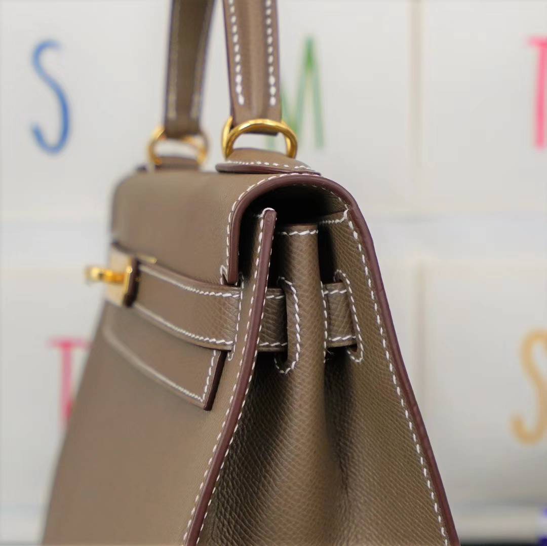 爱马仕凯莉包尺寸 Hermes Kelly28CM CK18大象灰原厂Epsom牛皮 金扣