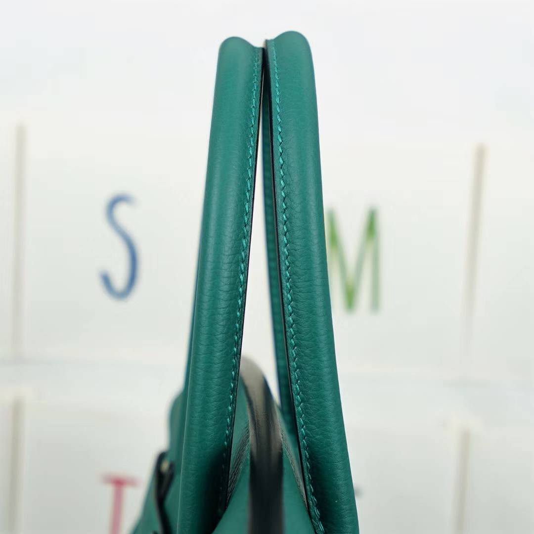 爱马仕Birkin包包 Hermes顶级Togo牛皮铂金包30CM Z6孔雀绿 金扣