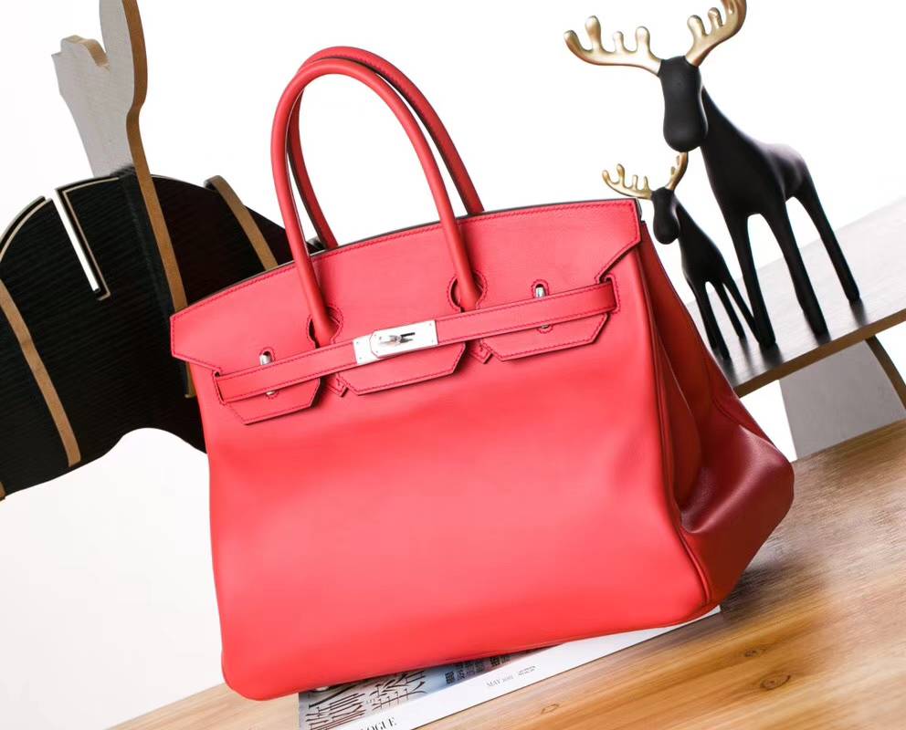 Hermes Birkin35CM 爱马仕斋普尔粉原厂Swift牛皮铂金包 银扣