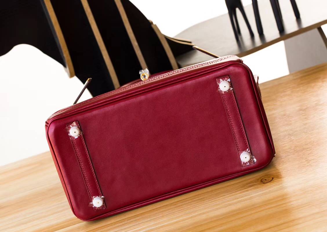 爱马仕蕾丝款铂金包 Hermes宝石红顶级Box牛皮Birkin30CM 金扣