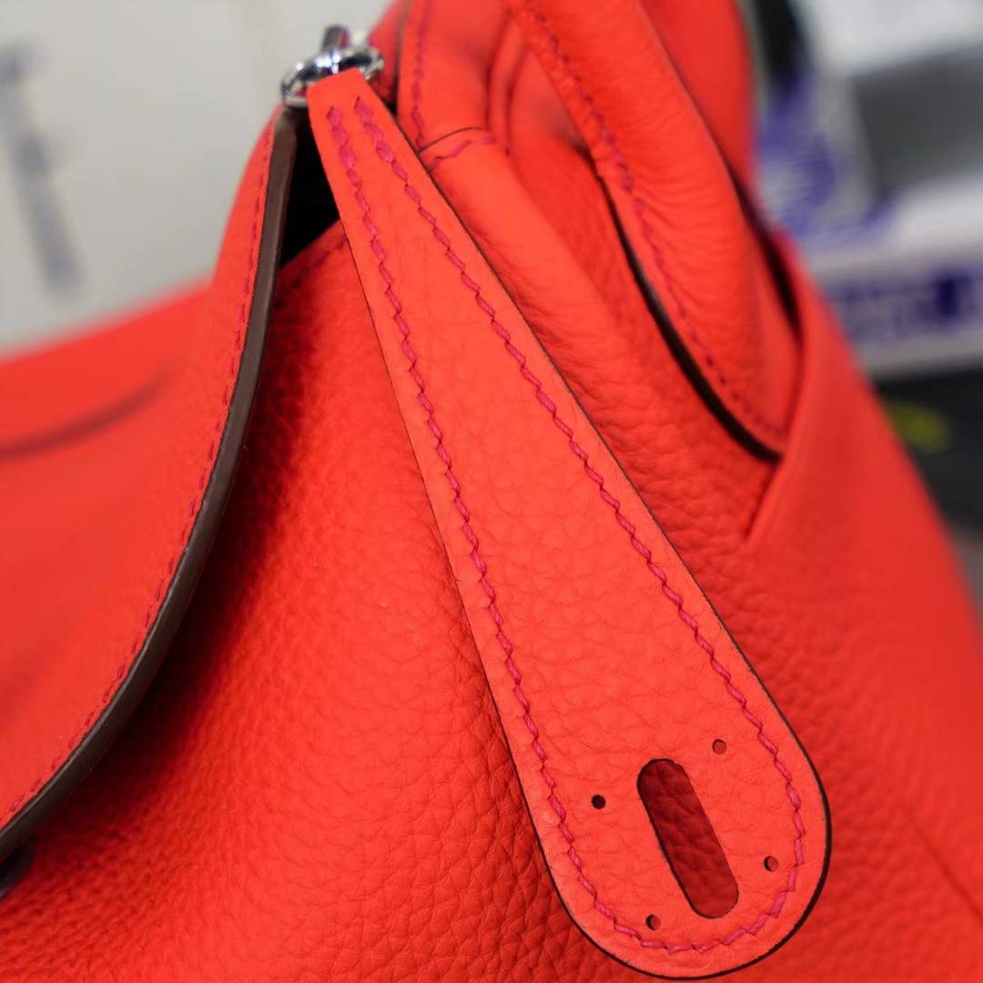 Hermes Lindy26CM 爱马仕琳迪包 9J火焰橙原厂顶级Togo牛皮 银扣