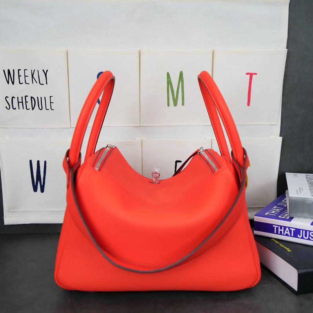 Hermes Lindy26CM 爱马仕琳迪包 9J火焰橙原厂顶级Togo牛皮 银扣