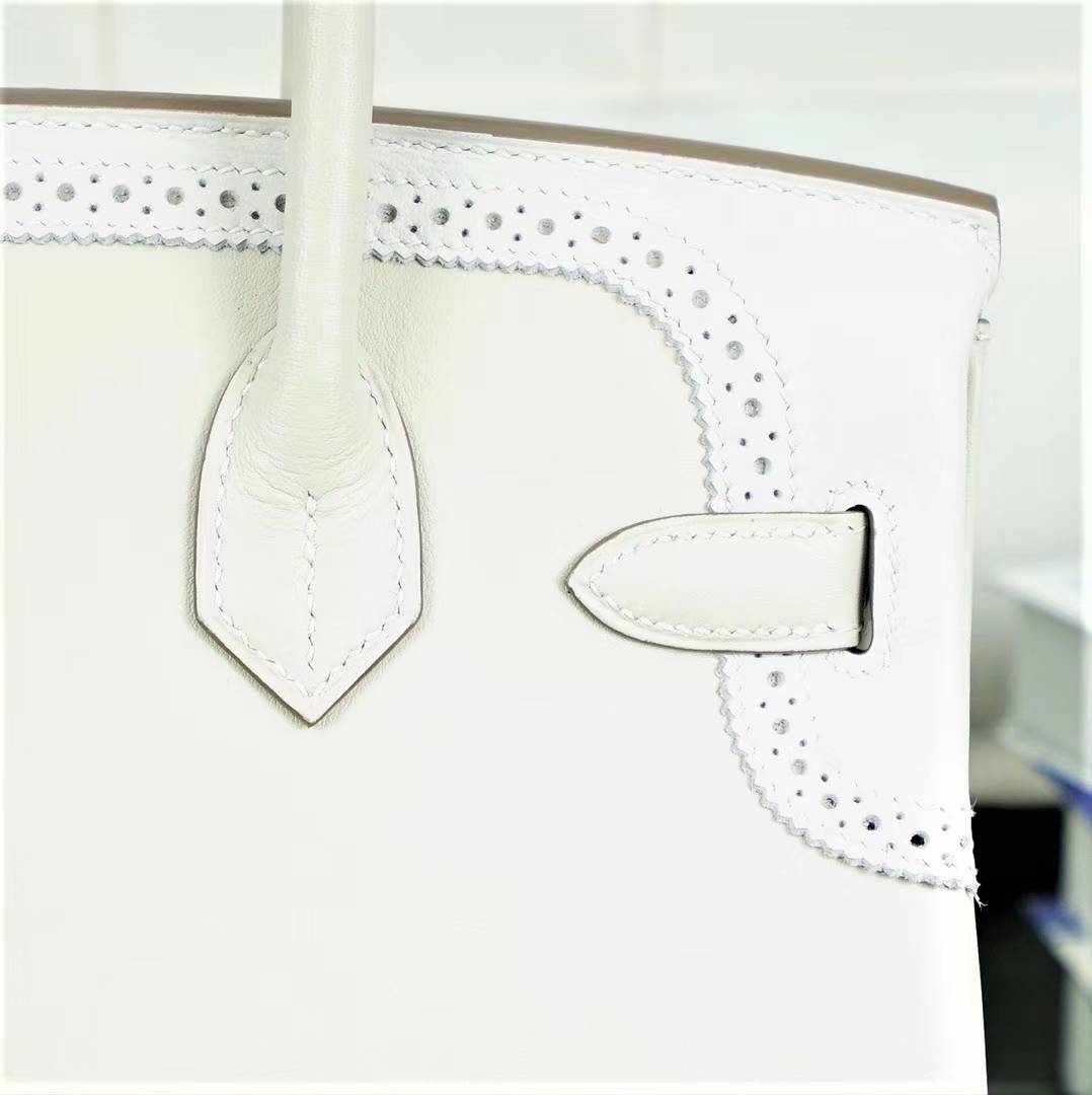 爱马仕铂金包蕾丝款 Hermes Birkin30CM 80珍珠灰原厂Swift牛皮 银扣