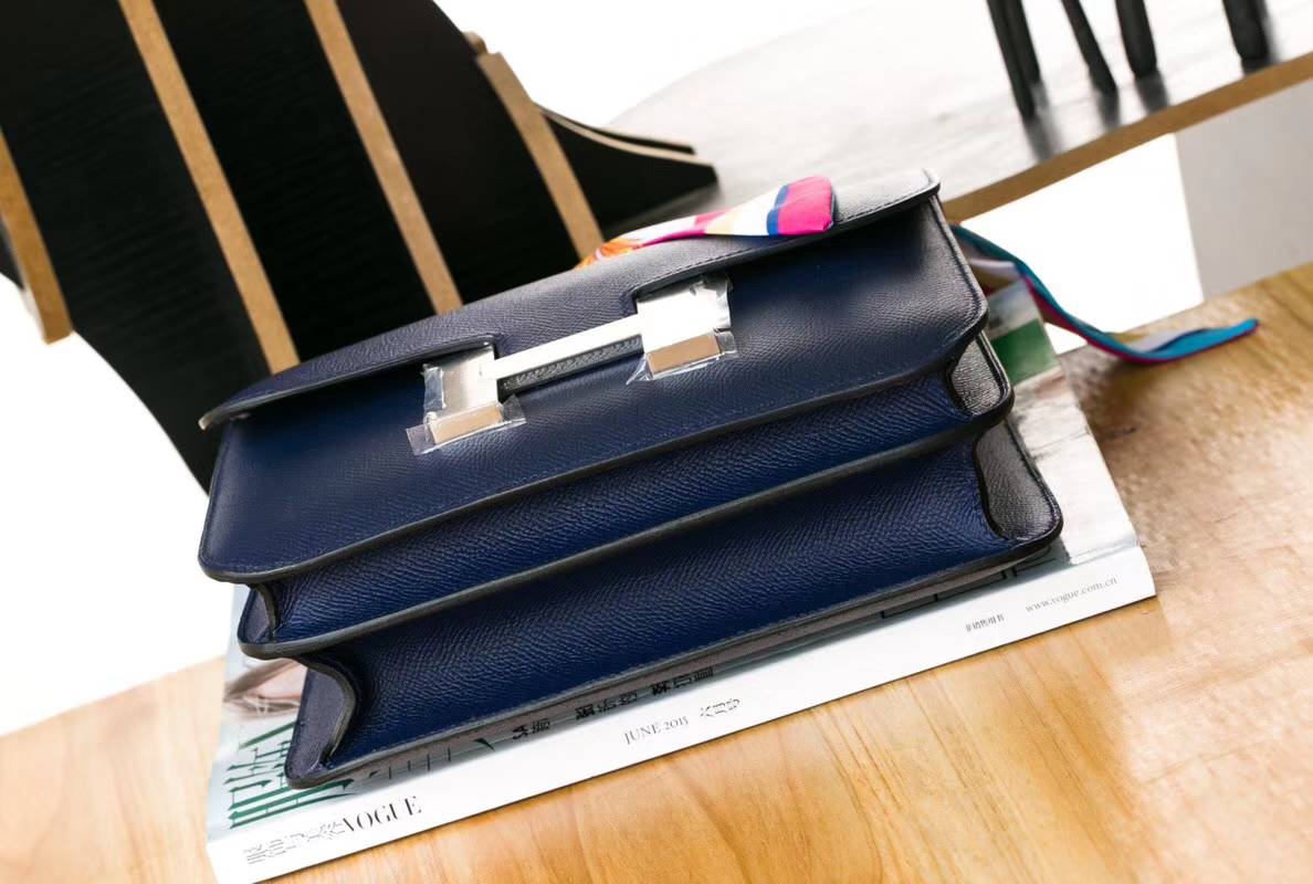 爱马仕空姐包尺寸 Hermes Constance24CM CK73宝石蓝康斯坦包 银扣