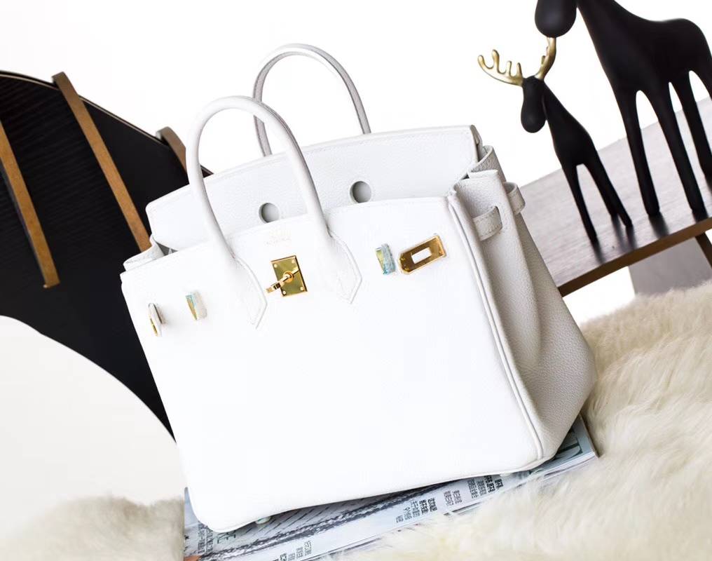 爱马仕铂金包尺寸 Hermes Birkin25CM 白色顶级Togo牛皮 金扣
