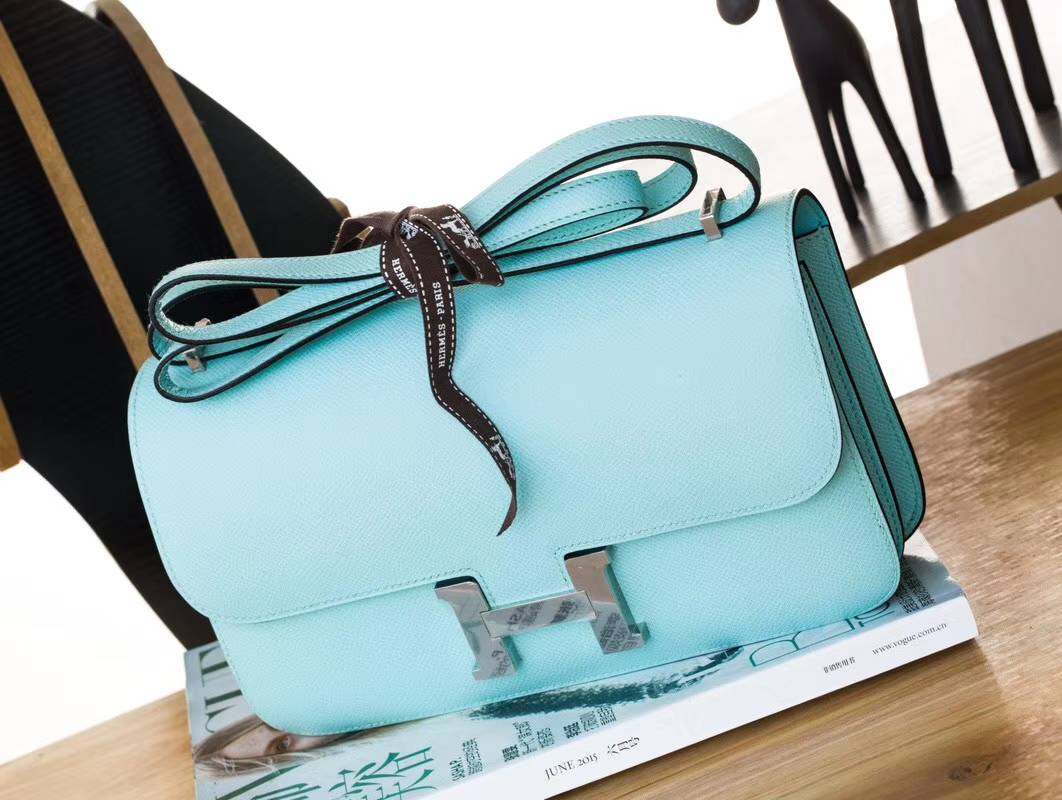 Hermes Constance26CM 爱马仕马卡龙蓝顶级epsom牛皮空姐包 银扣