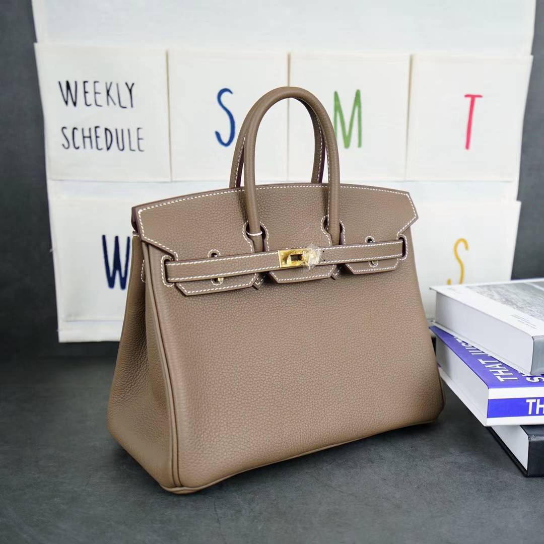 Hermes包包官网 爱马仕CK18大象灰顶级Togo牛皮铂金包Birkin25CM 金扣