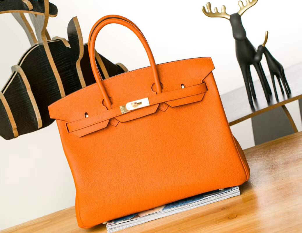爱马仕Birkin包包 Hermes橙色顶级Togo牛皮铂金包Birkin35CM 金扣