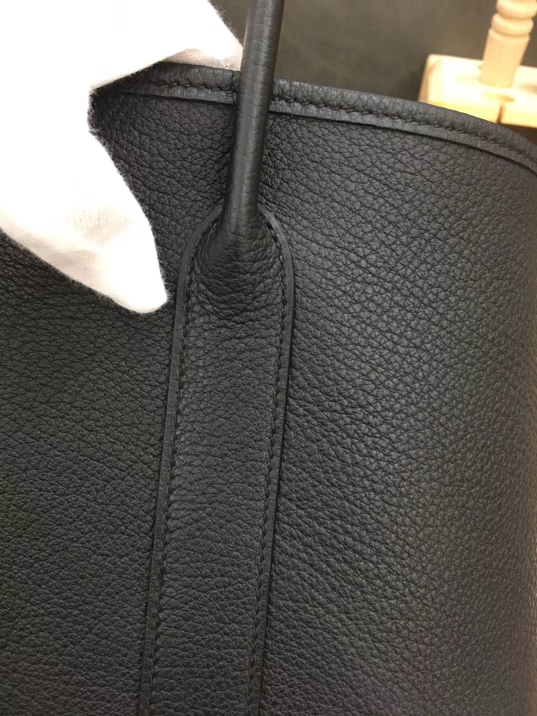 Hermes Garden Party30CM 爱马仕89黑色原厂Togo牛皮花园包手提女包 银扣