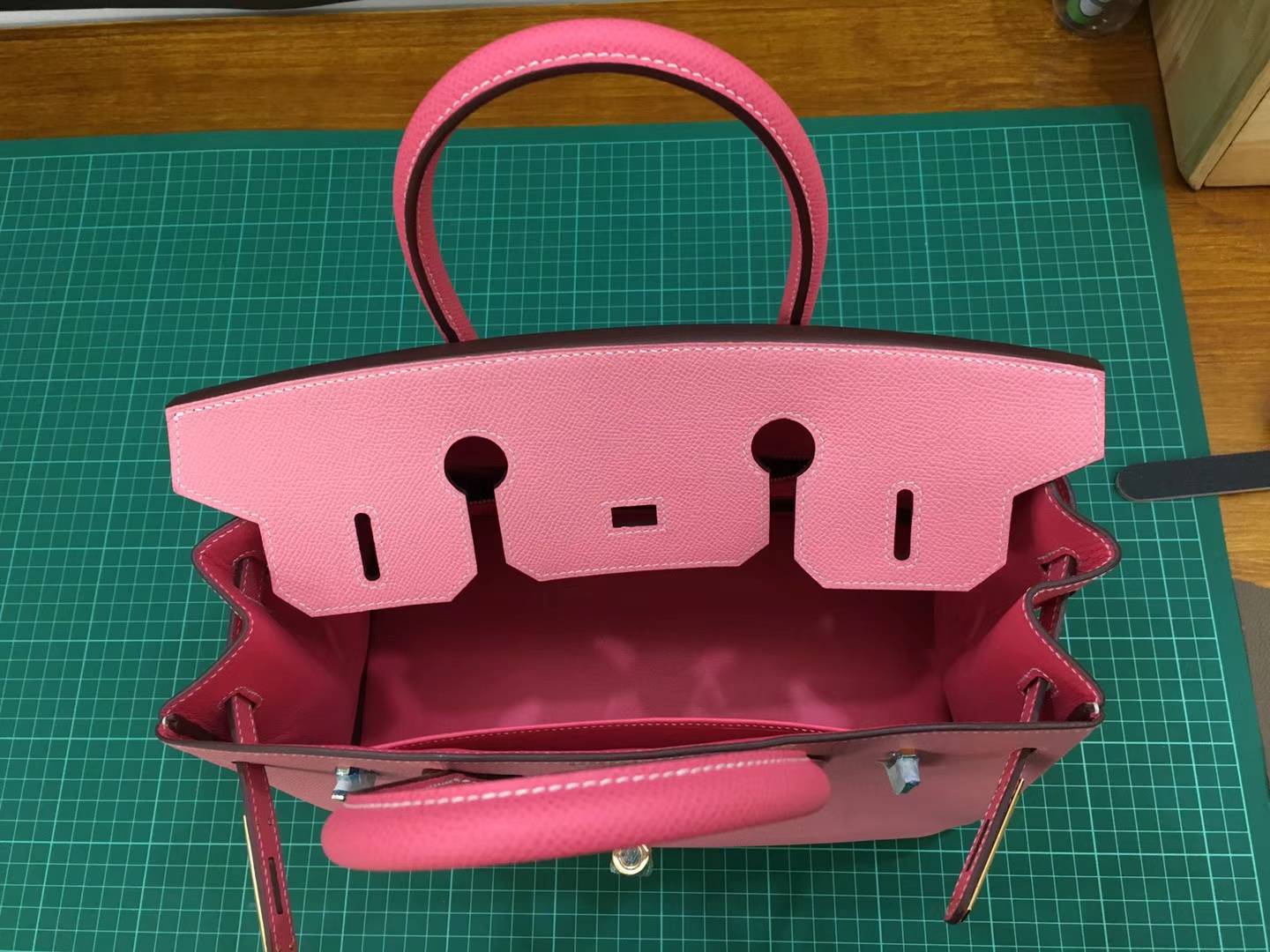爱马仕拼色铂金包 Hermes Birkin30CM E5糖果粉拼1Q奶昔粉Epsom牛皮 金扣