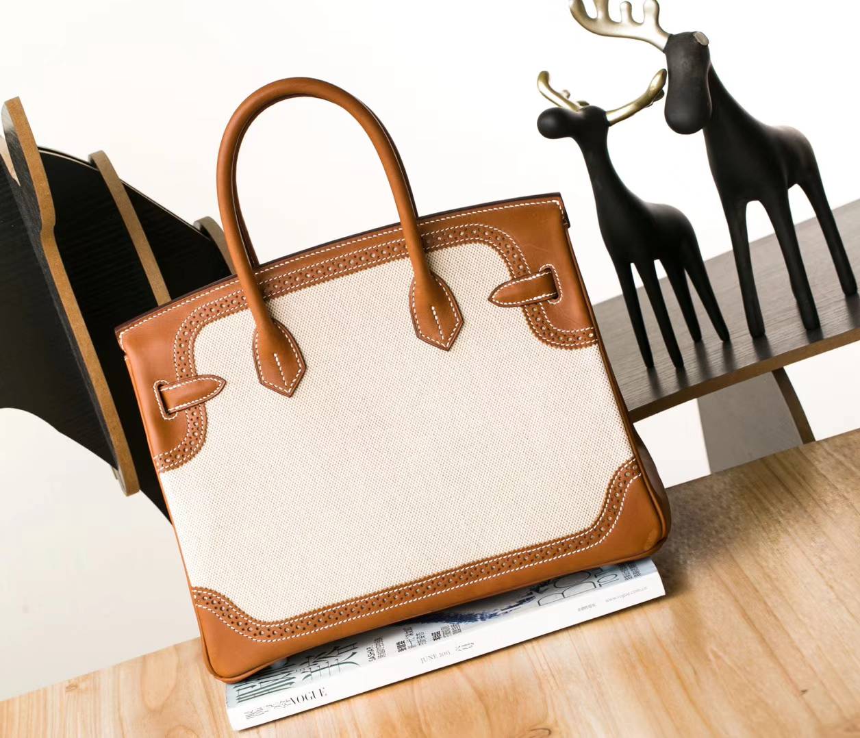 爱马仕蕾丝款铂金包 Hermes Birkin30CM 金色Swift牛皮拼奶昔白帆布 银扣