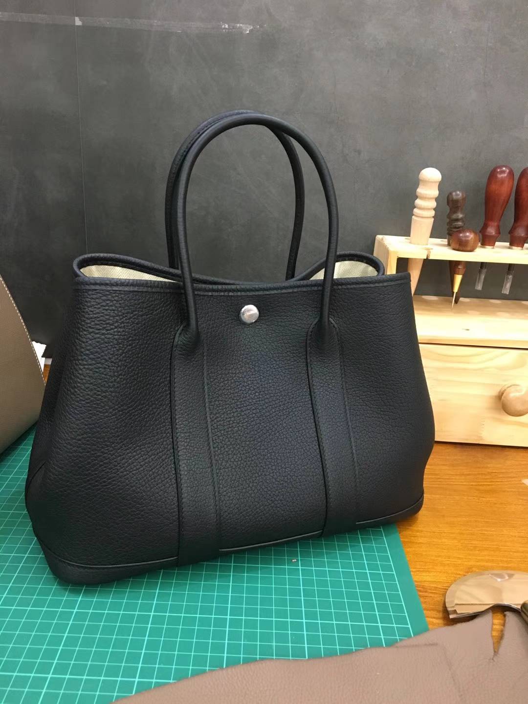 Hermes Garden Party30CM 爱马仕89黑色原厂Togo牛皮花园包手提女包 银扣
