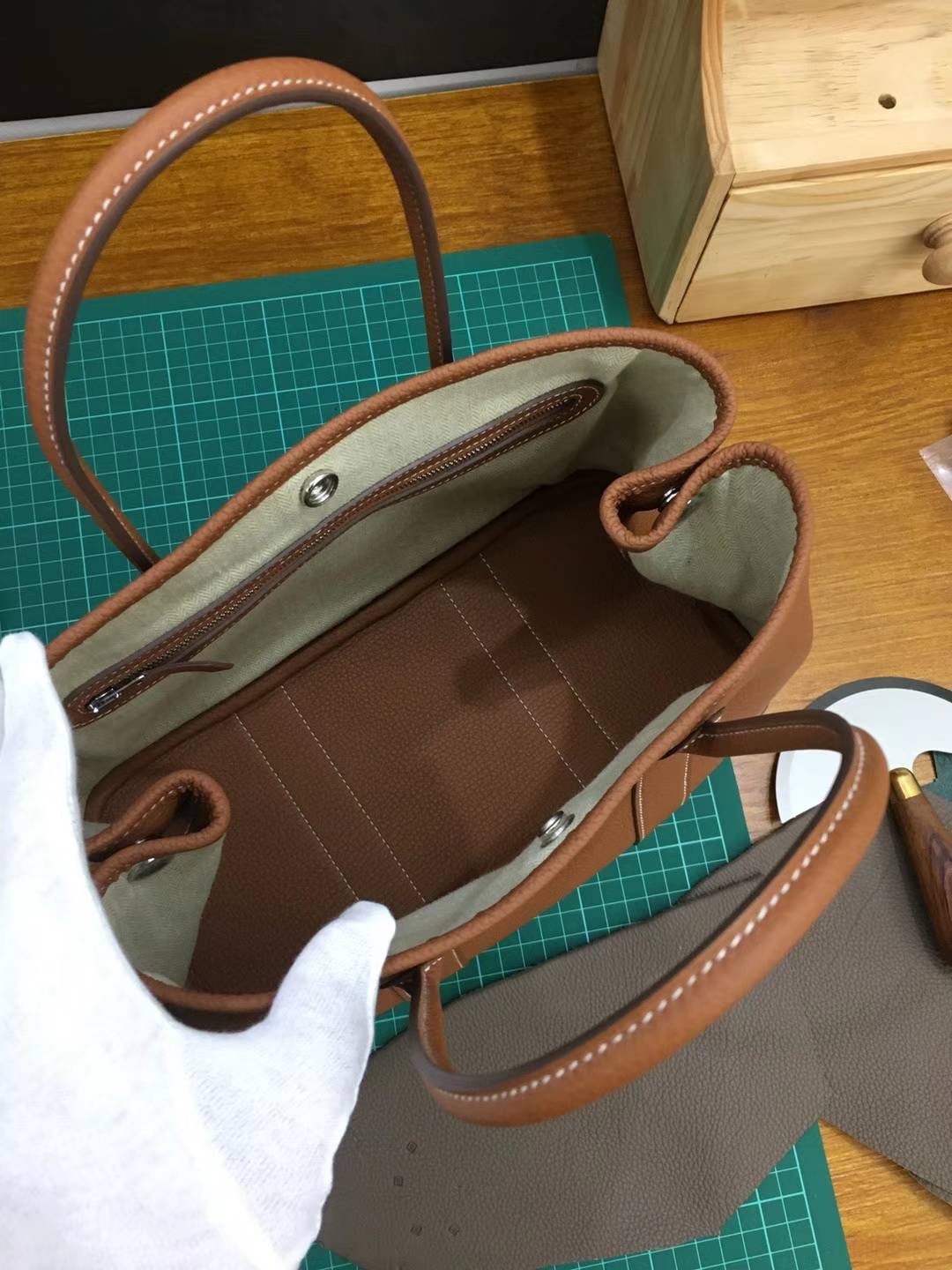 爱马仕花园包 Hermes Garden Party CK37金色原厂荔枝纹牛皮手提女包30cm