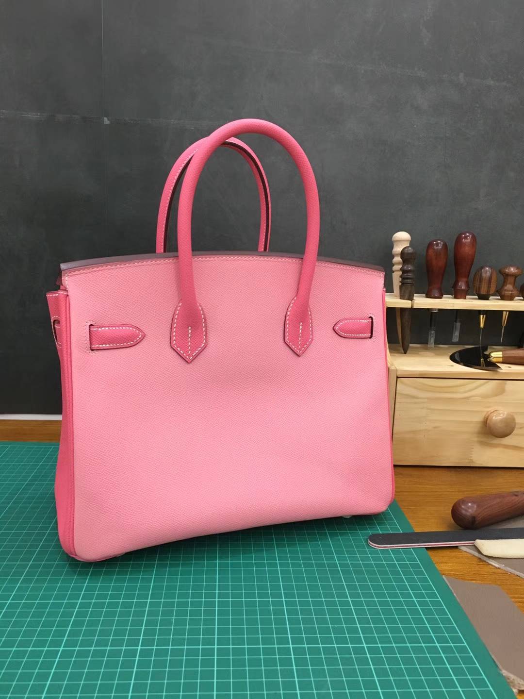 爱马仕拼色铂金包 Hermes Birkin30CM E5糖果粉拼1Q奶昔粉Epsom牛皮 金扣