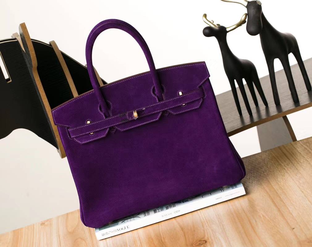 Hermes Birkin30CM 爱马仕海葵紫原厂顶级麂皮铂金包 金扣