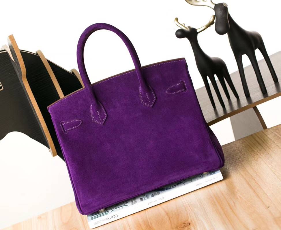 Hermes Birkin30CM 爱马仕海葵紫原厂顶级麂皮铂金包 金扣