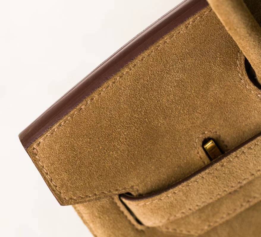 Hermes包包官网 爱马仕原厂顶级麂皮Birkin30铂金包金色 金扣