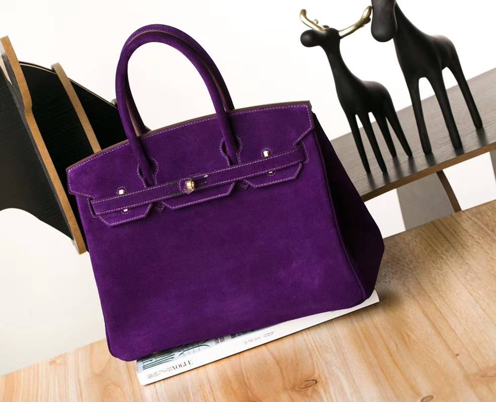 Hermes Birkin30CM 爱马仕海葵紫原厂顶级麂皮铂金包 金扣
