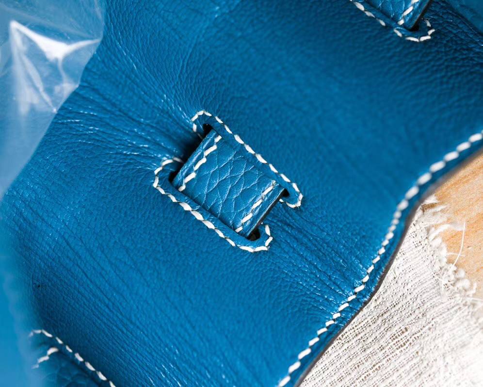 爱马仕拼色铂金包 Hermes牛仔蓝Togo牛皮拼奶昔白帆布Birkin30CM 银扣