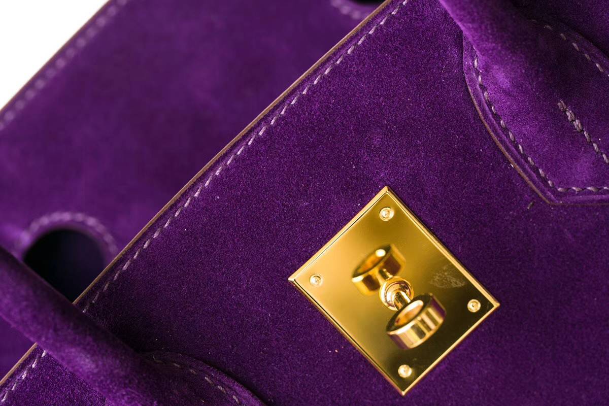 Hermes Birkin30CM 爱马仕海葵紫原厂顶级麂皮铂金包 金扣