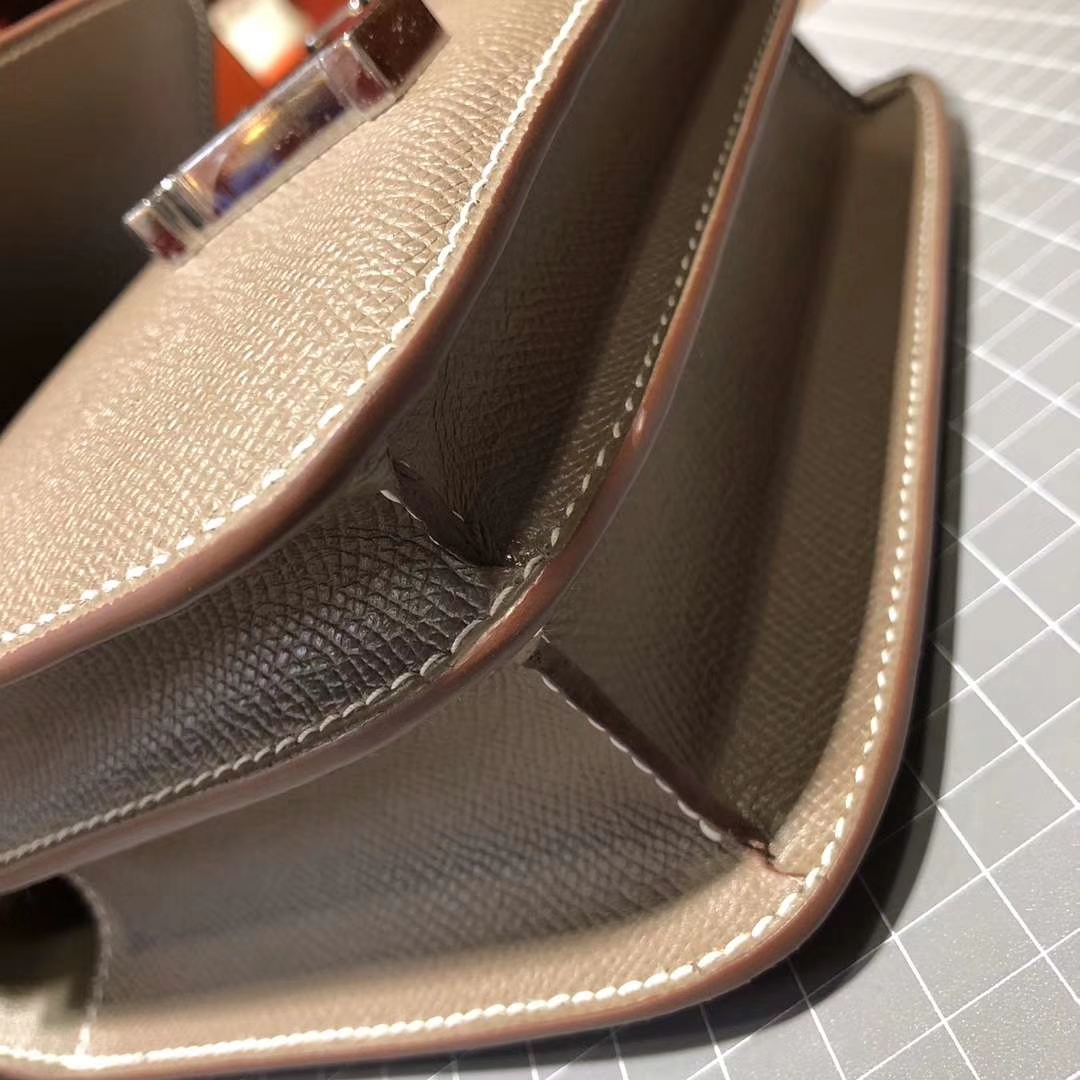 爱马仕空姐包价格 Hermes Constance19cm 大象灰原厂Epsom牛皮 银扣