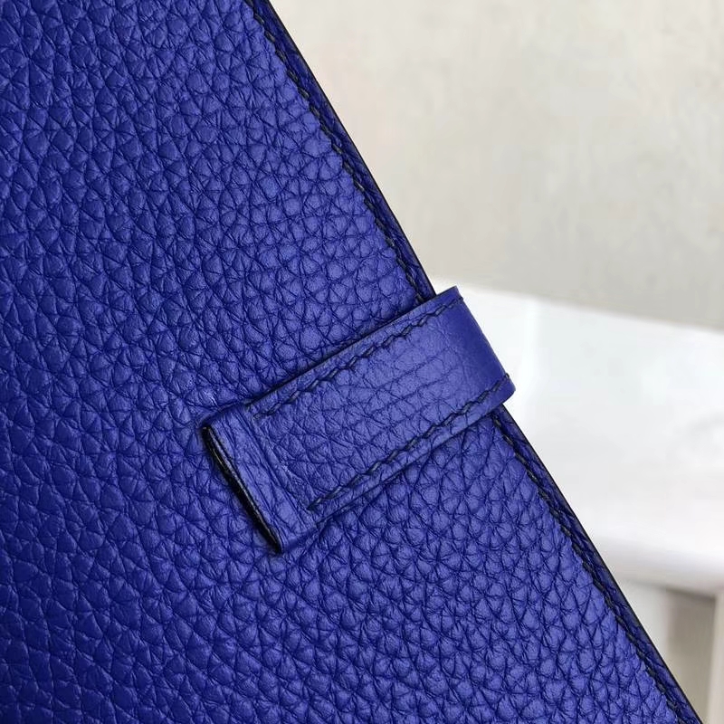 爱马仕钱包批发 Hermes Bearn电光蓝荔枝纹牛皮西装夹长款钱夹 金扣